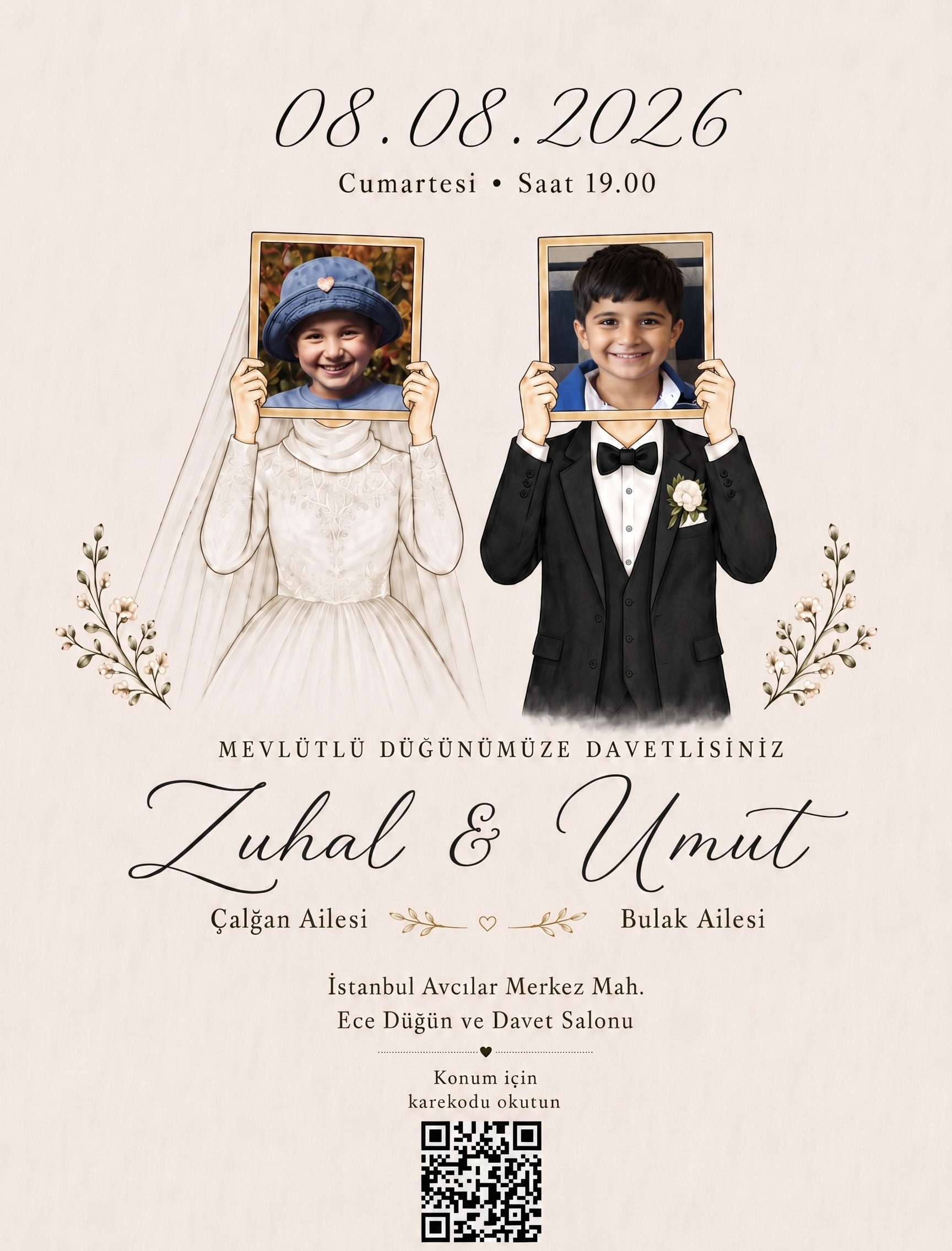 Zuhal ve Umut düğün davetiyesi